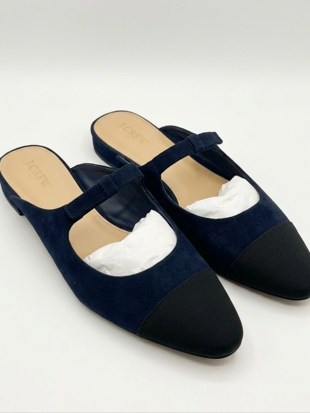 J.Crew New Slide On Mule Flat Dress Shoes Womens Size 10.5 Suede Blue Black